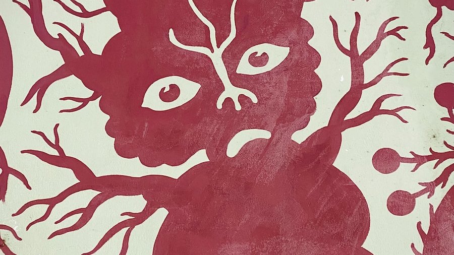 red and white floral painting