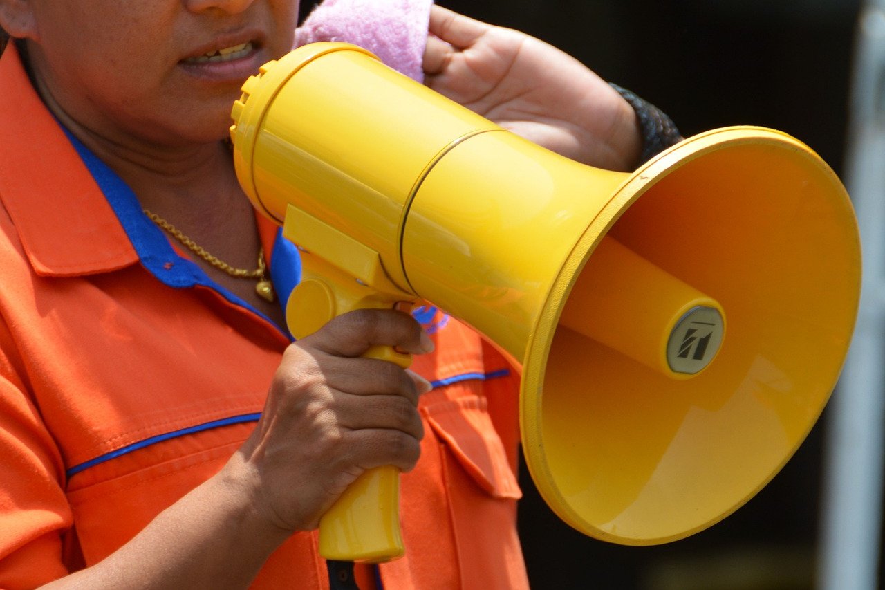 megaphone, loud hailer, loud-hailer