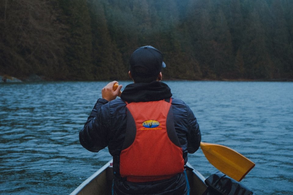 a man in a boat on a body of water