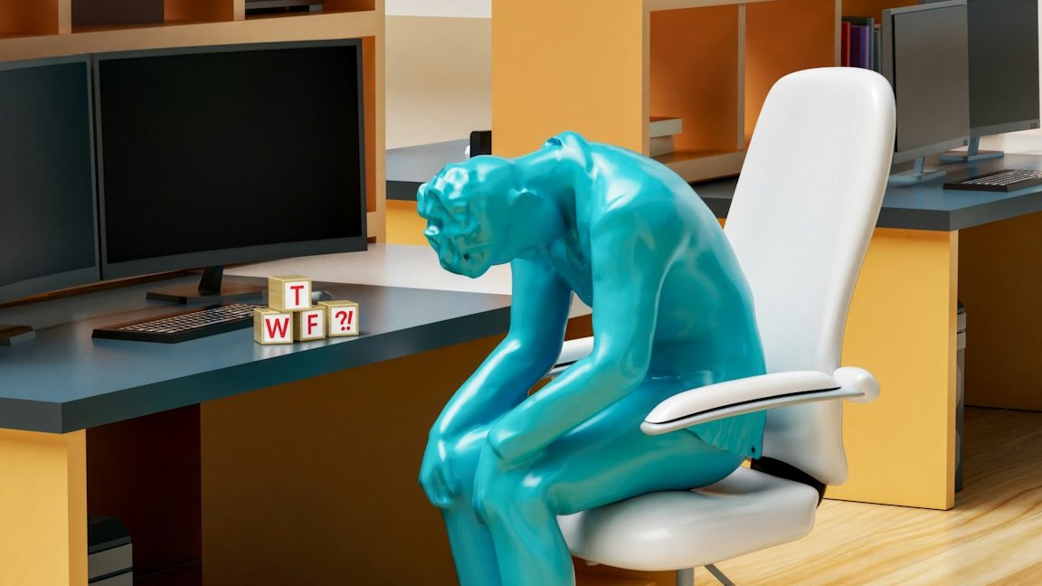 a statue of a person sitting on a chair in front of a desk