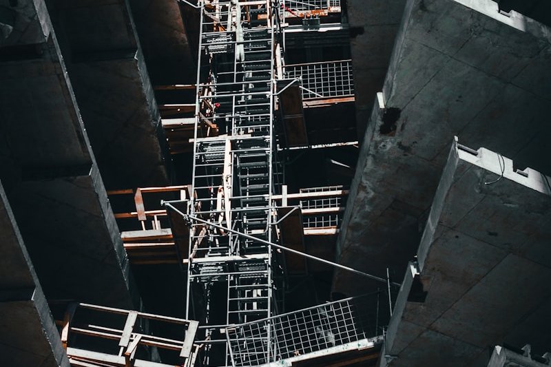 metal scaffolding between building floors