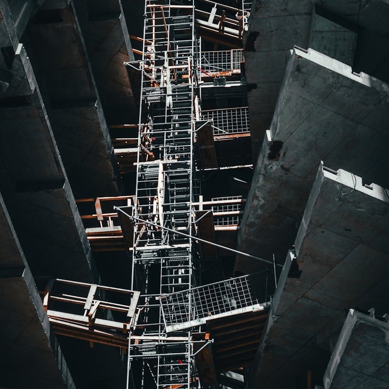 metal scaffolding between building floors